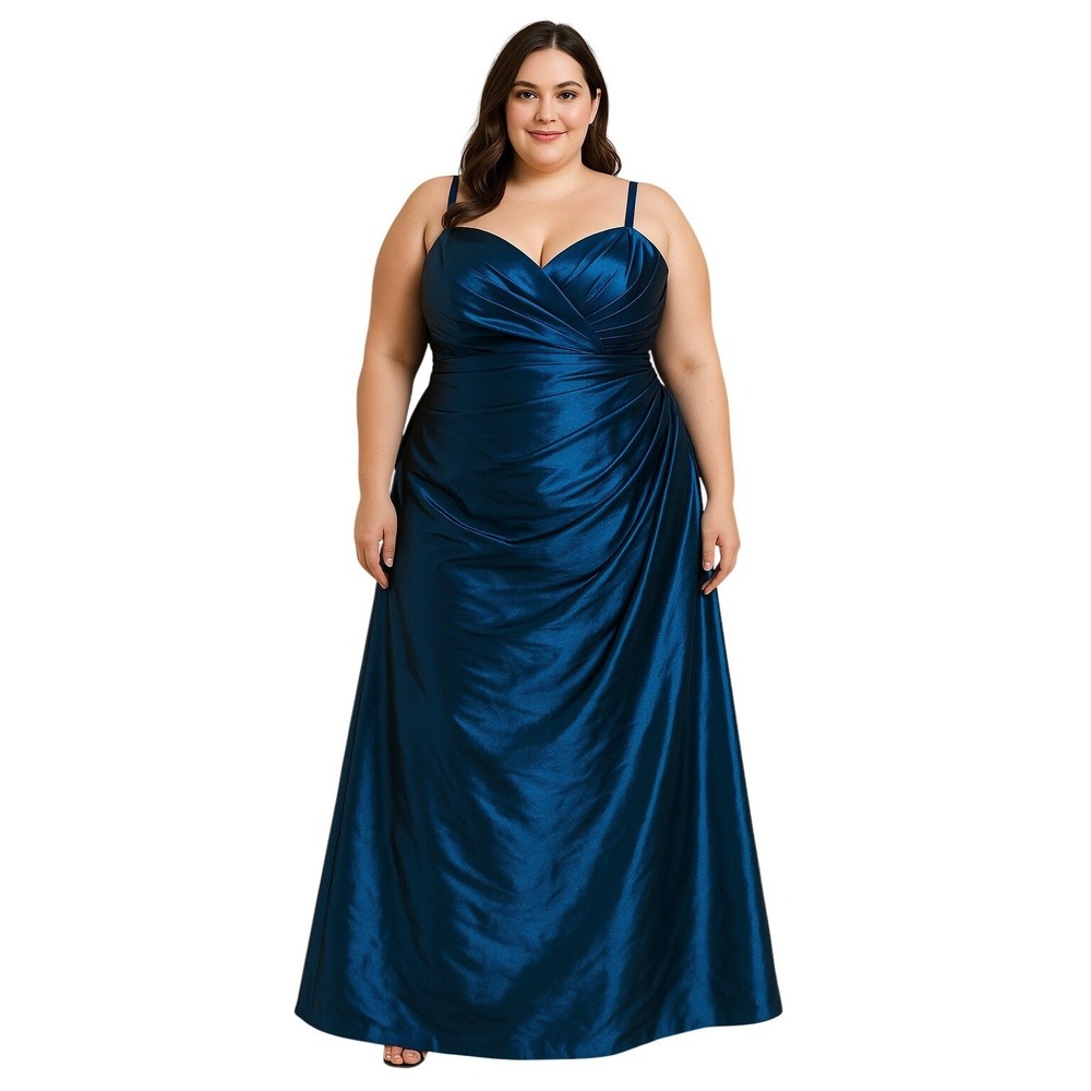 Magic Nights Navy Blue Taffeta Gown SZ 22 Sweetheart Ruched Formal Dress‎ Lined